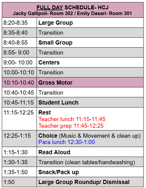 Full Day Schedule